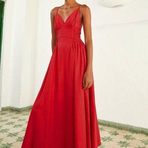 Farm Rio Linen Blend Lace Up Midi Dress